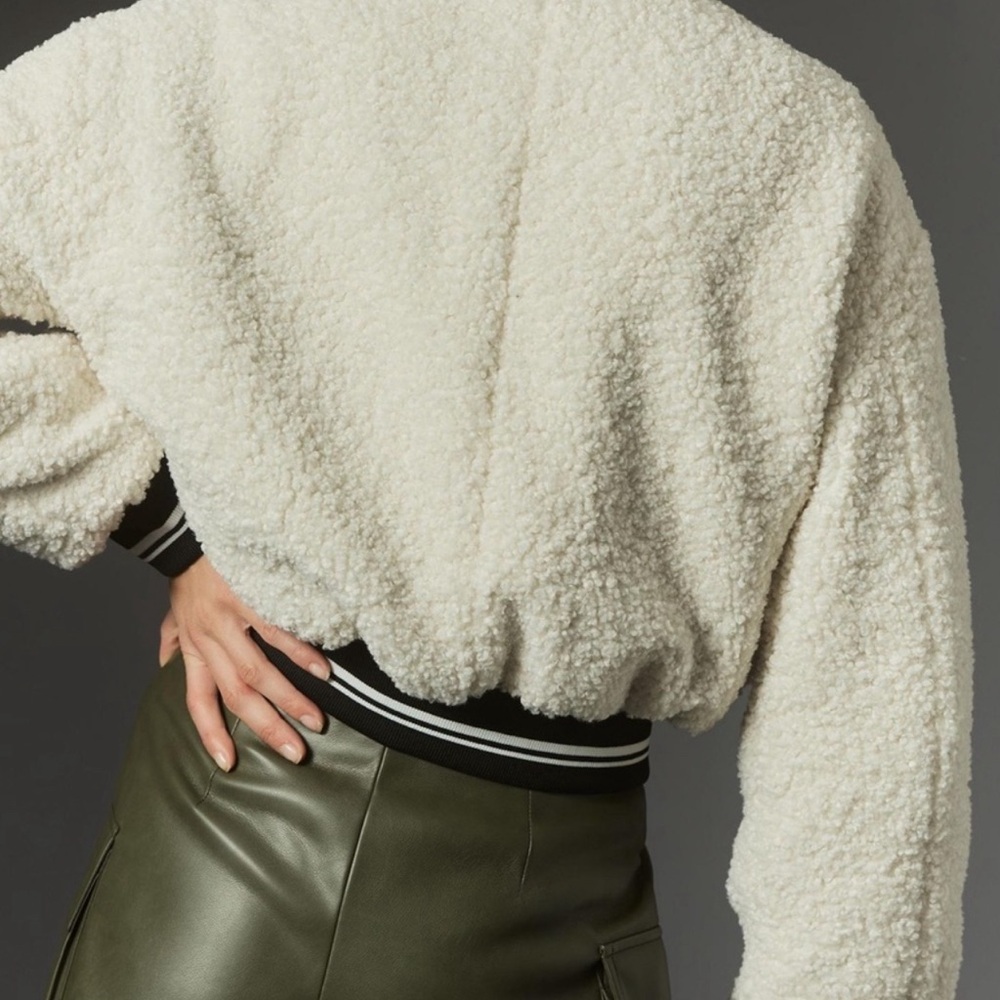 Avec Les Filles xxs white teddy bomber jacket with black leather trim details! - Picture 7 of 7